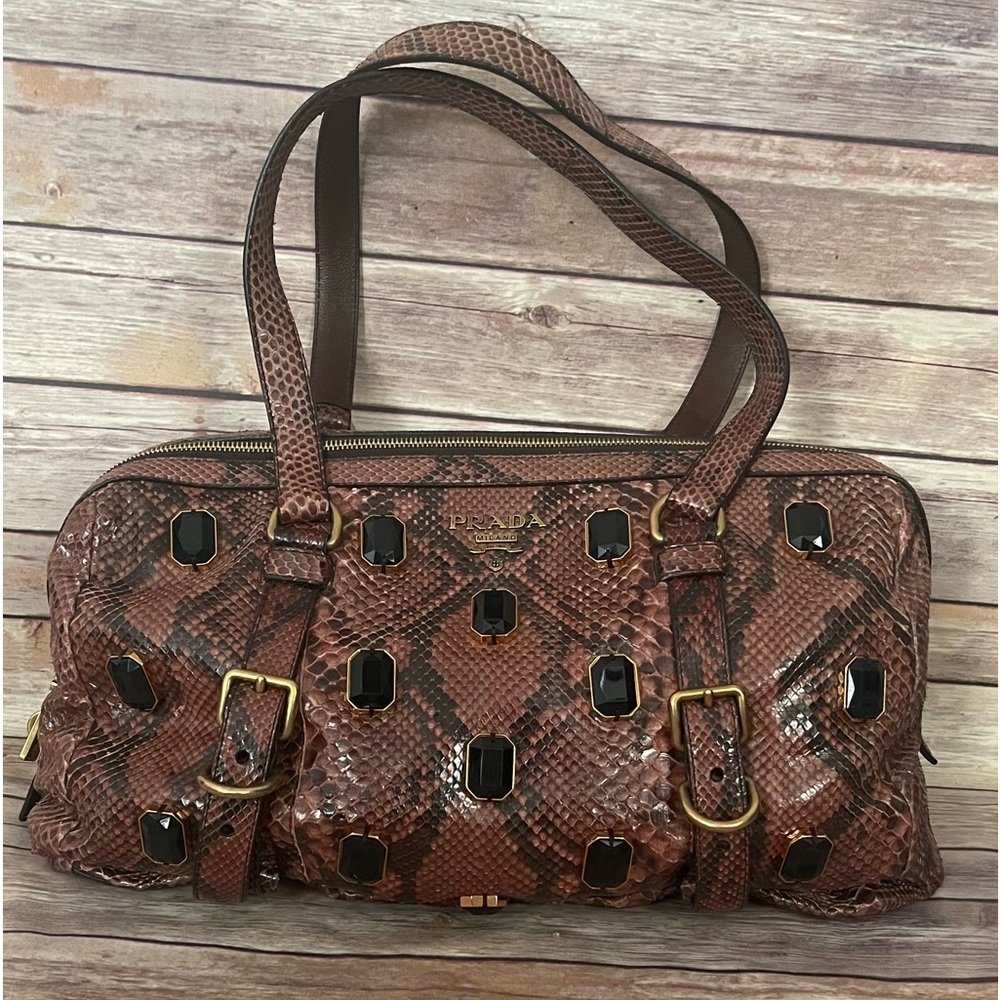 PRADA Pitone Python Snake Jeweled Shoulder Bag